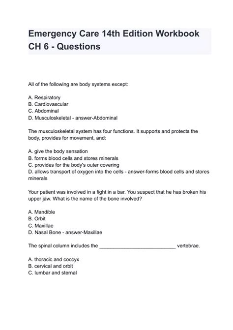 Emergency Care 14th Edition Workbook CH 6 - Questions with complete ...