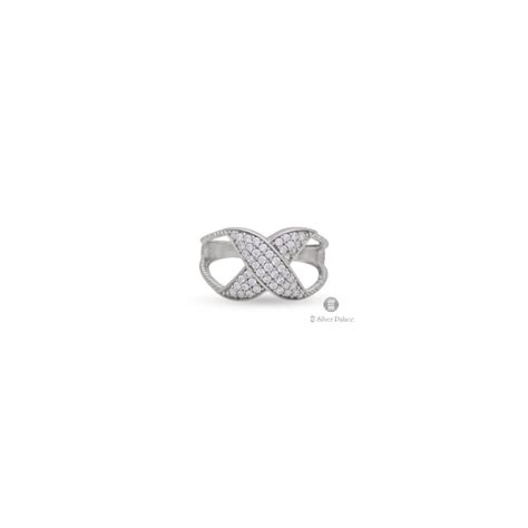 925 Sterling Silver X Shape White Stone Ring For Girls Puya Collection ...