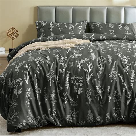 Amazon.com: MUXHOMO Duvet Cover Queen Size, Reversible Floral Dark Grey ...