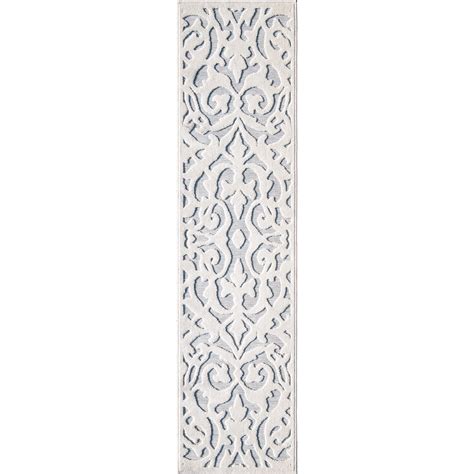 My Texas House Lady Bird 1'11" X 10' Runner Natural Blue Damask Outdoor ...