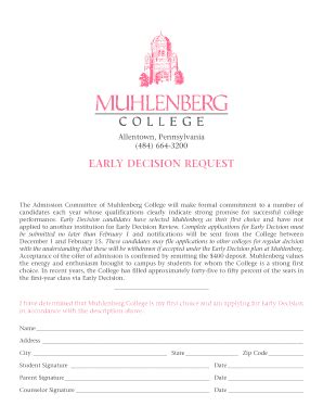 Fillable Online EARLY DECISION REQUEST Fax Email Print - pdfFiller