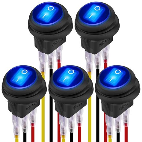 Buy DaierTek 12V 20A Waterproof Rocker Switch Blue LED Lighted Round ON ...