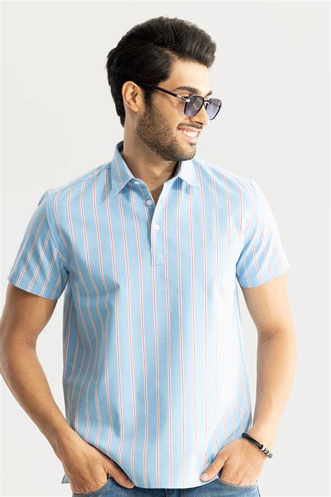 Buy Men's Sleek Stripe Blue Polo T-Shirt Online | SNITCH
