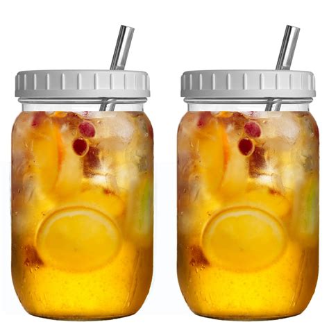 Buy 32 oz Mason Jar Boba Cups with Lids & Straws - Reusable Freezer ...