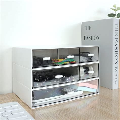 Desk Organizer, 3 Tier Stackable Desk Storage Box, Plastic Storage ...