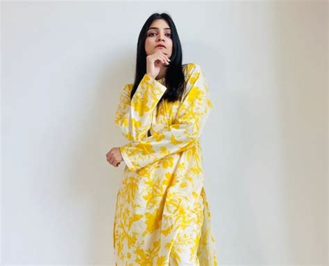 Yellow White Printed Cotton Kurta with Pants - Set of 2