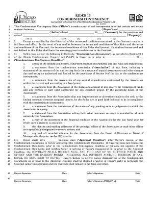 Illinois Condominium Contingency Rider - Blank Fillable Template | Fill ...