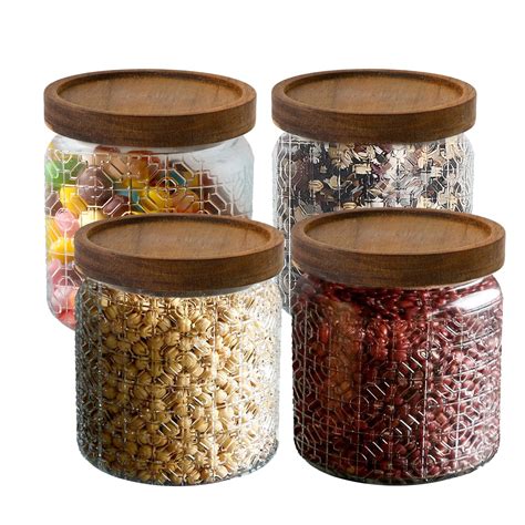 Buy Pack of 4: Airtight Glass Storage Jars with Wooden Lid – GlobalBees ...