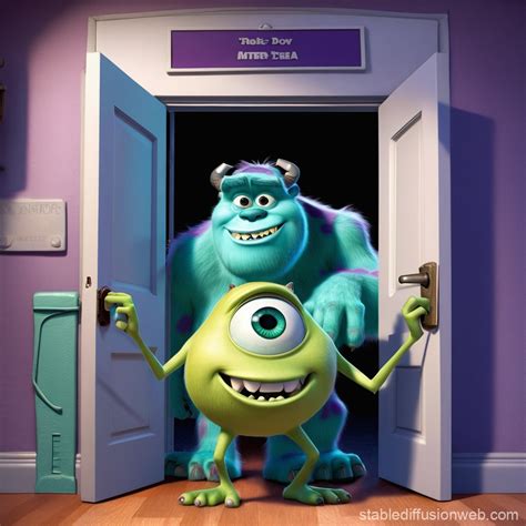 Monsters Inc Characters Exiting Door | Stable Diffusion Online