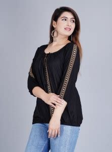 Angarkha Casual Embellished, Embroidered Women Black Top - Buy Angarkha ...