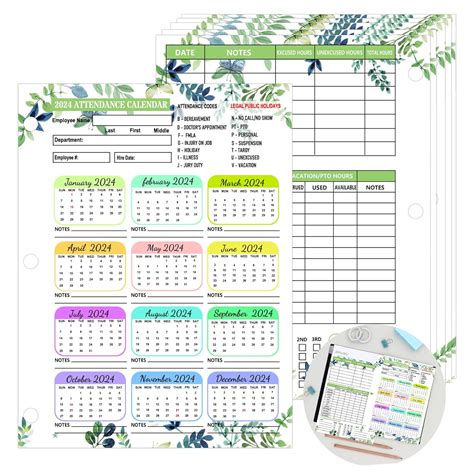 SMARSTICKER Attendance Calendar Cards, 2024 Attendance Tracker, 20 x 8. ...