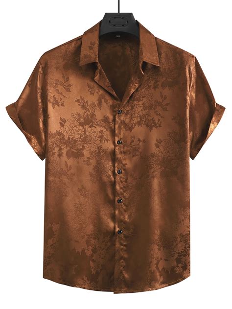 Manfinity RSRT Men Floral Jacquard Casual Plain Collar Satin Short ...
