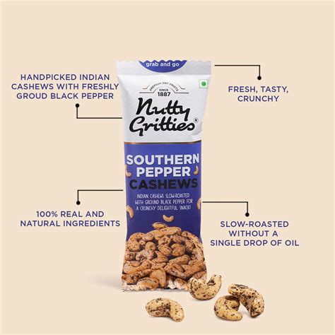 Southern Pepper Cashews (Pack of 6 x 40g each) 240g – Nutty Gritties