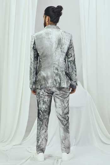Buy White Velvet Forest Print Blazer For Men by Nirmooha Online at Aza ...