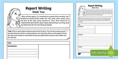 Report writing frame homework sheet.
