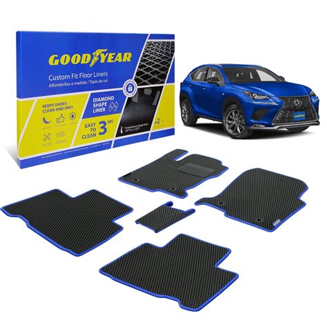 Goodyear Custom Fit Car Floor Liners for Lexus NX 2015-2021, Black/Blue ...