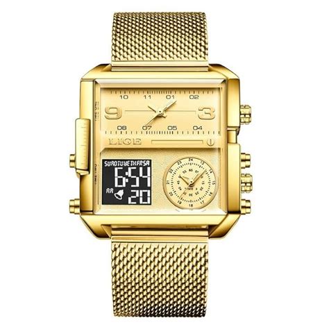 Buy OVERFLY LIGE Gold Dial Dual Time Chronograph Luxury Sports Analog ...