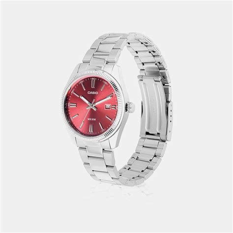 Casio Enticer Men Quartz Red Dial Analog Stainless Steel Watch A2367 ...