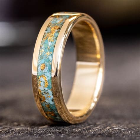 The Phoenix | Men's Solid Gold & Turquoise Wedding Band with Gold ...
