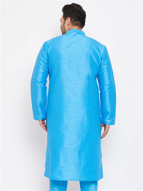 VASTRAMAY Men's Plus Size Aqua Blue Silk Blend Kurta – vastramay