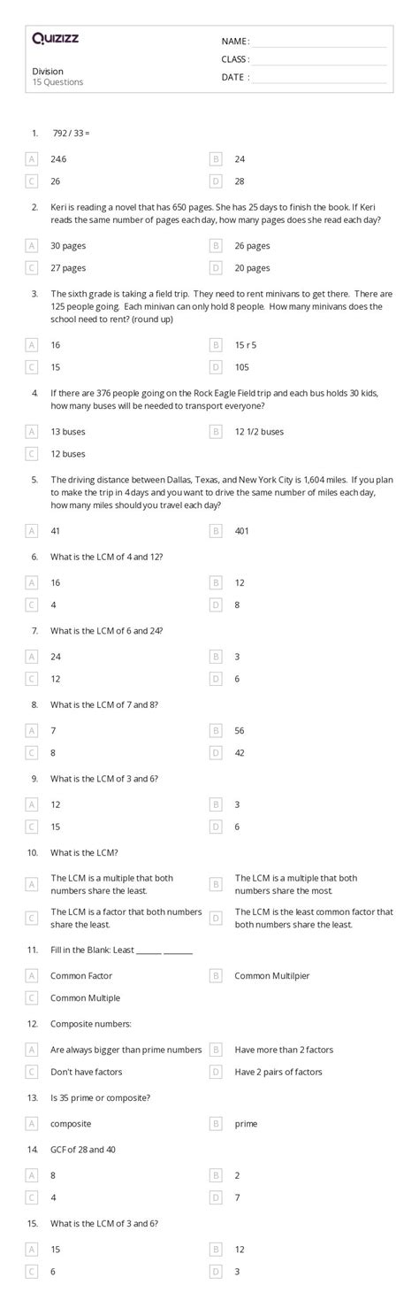 50+ Division without Remainders worksheets for 8th Class on Quizizz ...