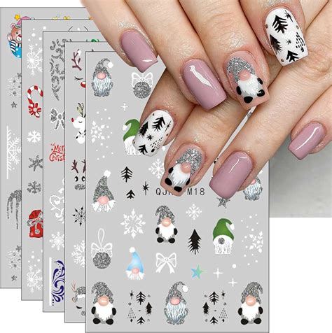 jmeowio 10 Sheets Glitter Christmas Nail Art Stickers Decals Self ...