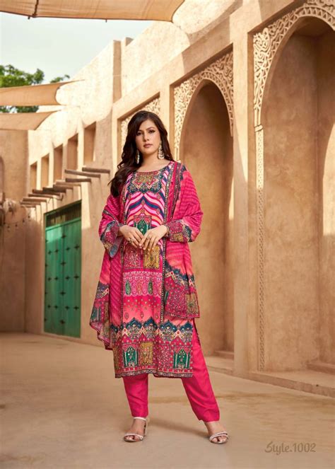 Mukesh Bin Saeed Muslin Digital Print Mirror Work Kurti Pant And Dupatta