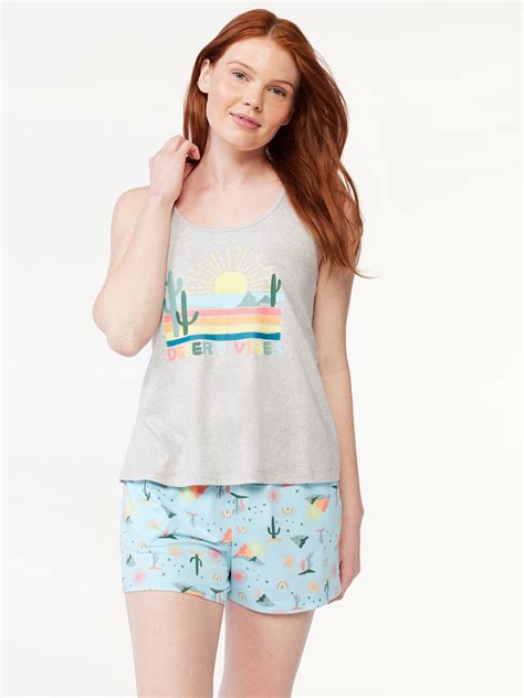 Joyspun Women's Print Pj Set Tank & Shorts Sleepwear, Sizes S-3X ...