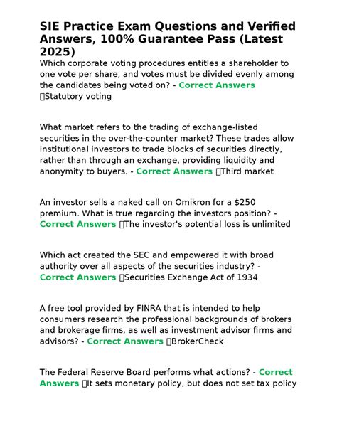 SIE Practice Exam Questions and Verified Answers, 100% Guarantee Pass ...