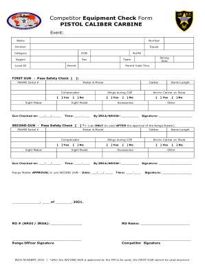 Fillable Online Competitor Equipment Check Form PISTOL CALIBER Fax ...