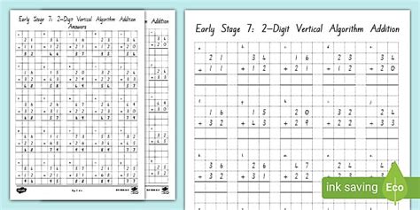 Early Stage 7: 2-Digit Vertical Algorithm Addition - Twinkl