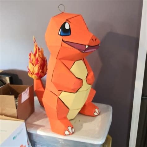 Pokémon Charmander Papercraft Template, Abstract Low Poly 3D Origami ...