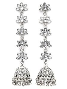 Karatcart Women Oxidised Silver Kundan And Silver Balls Studded Jhumki ...