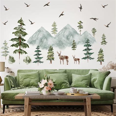 Buy Mountain Wall Decals Large Pine Tree Wall Decals Peel and Stick ...