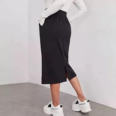 Women Casual Long Drawstring Side Slits Skirts with Pockets