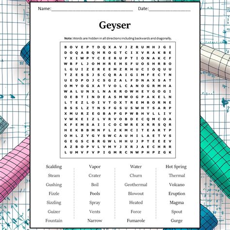 Geyser Word Search Puzzle Worksheet Activity PDF – PrintableBazaar