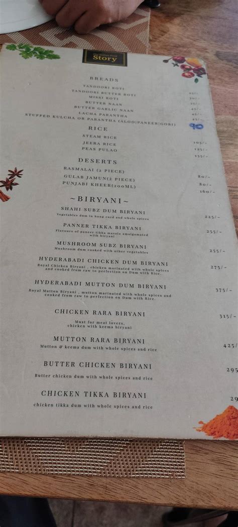 Menu at The Indian Food Story, Bengaluru, the indian food story