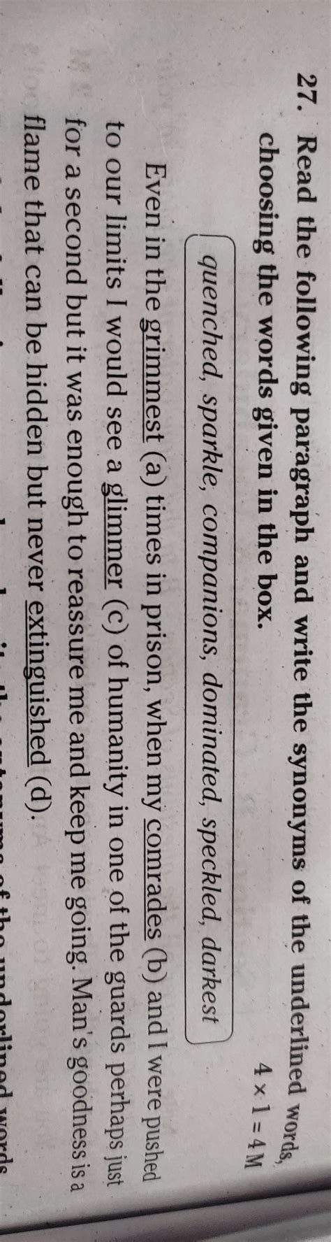 27. Read the following paragraph and write the synonyms of the underlined..