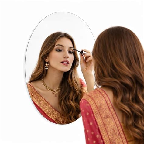 Buy Plastic Oval Shape self-Adhesive Mirror Sticker for Wall on Tiles ...