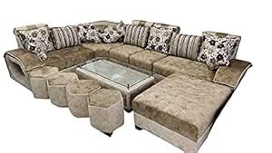 Azad Furniture Sofa Set l Shape with 6 puffies for Living Room : Amazon ...