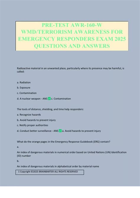 PRE-TEST AWR-160-W WMD/TERRORISM AWARENESS FOR EMERGENCY RESPONDERS ...