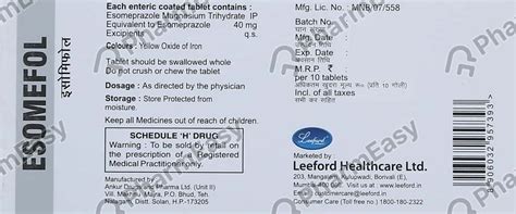 Esomefol 40 MG Tablet (10): Uses, Side Effects, Price & Dosage | PharmEasy
