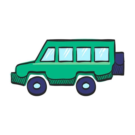 Offroad-Auto-Symbol in handgezeichneter Farbvektorillustration ...
