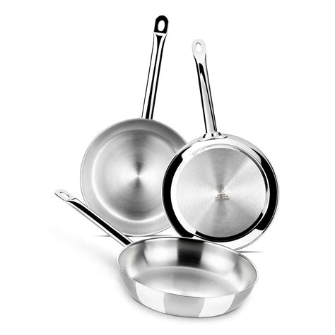Set de 3 sartenes de acero inoxidable sin antiadherente Profesional Bra ...