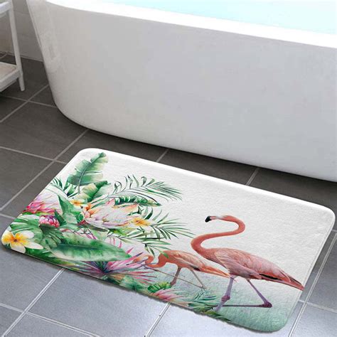 Flamingos Bath Mats, Non-Slip Absorbent Tropical Plant Bathroom Rug for ...