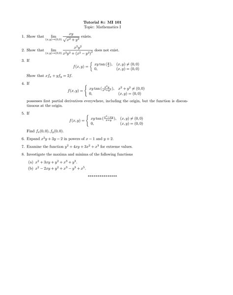 Maths Tutorial 8 - NEED HELP REGARDING SOLVING THE PROBLEMS - Tutorial ...