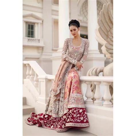 Sand and Salmon Pink Snapdragon Pishwas and Lehenga