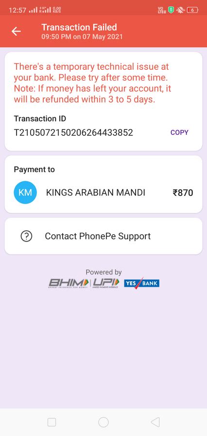 PhonePe — Transaction failed money got deducted