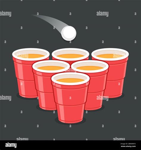 Red Beer Pong plastic cups with ball. Traditional drinking game vector ...
