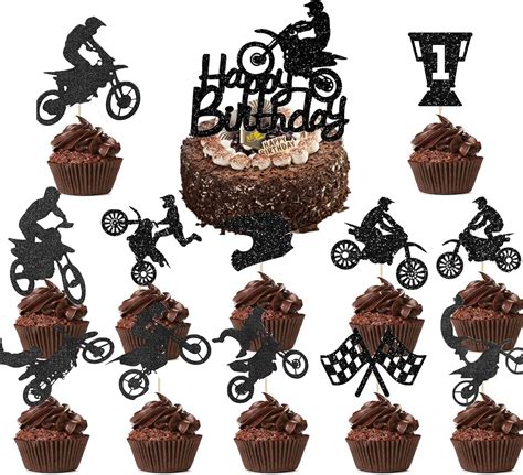 Amazon.com: 25 PCS Dirt Bike Cake Toppers Motocross Cake Decor Dirt Bike Birthday Decoration ...